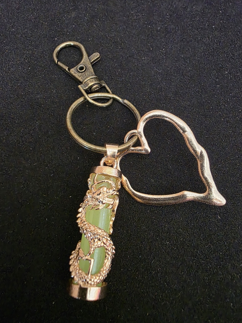 Glow-in-the-dark Gold Light Green Dragon Pendant With Open Heart Charm